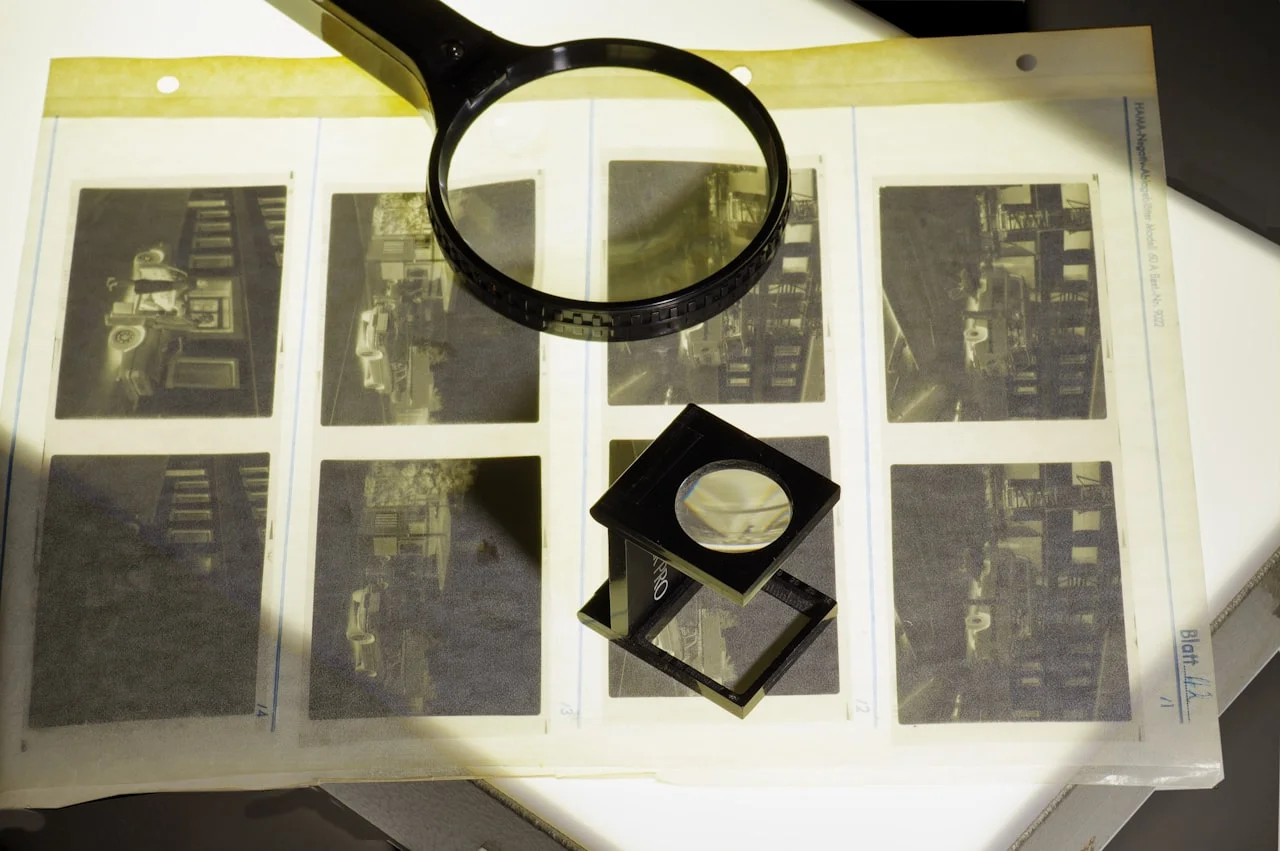 Više fotografija 13 × 18 raspoređenih na svijetlom stolu