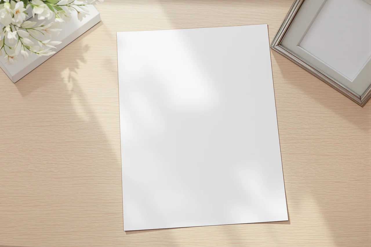 List papira A4 i prazan okvir za fotografije na stolu